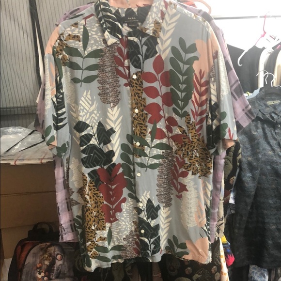 Zara Multicolor Leaf Print Casual Button Down Shirt - Picture 1 of 2
